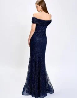 Formal / Prom Dresses | Maxi Dresses<Bariano ALIANNA OFF SHOULDER GLITTER GOWN B75D88L NAVY