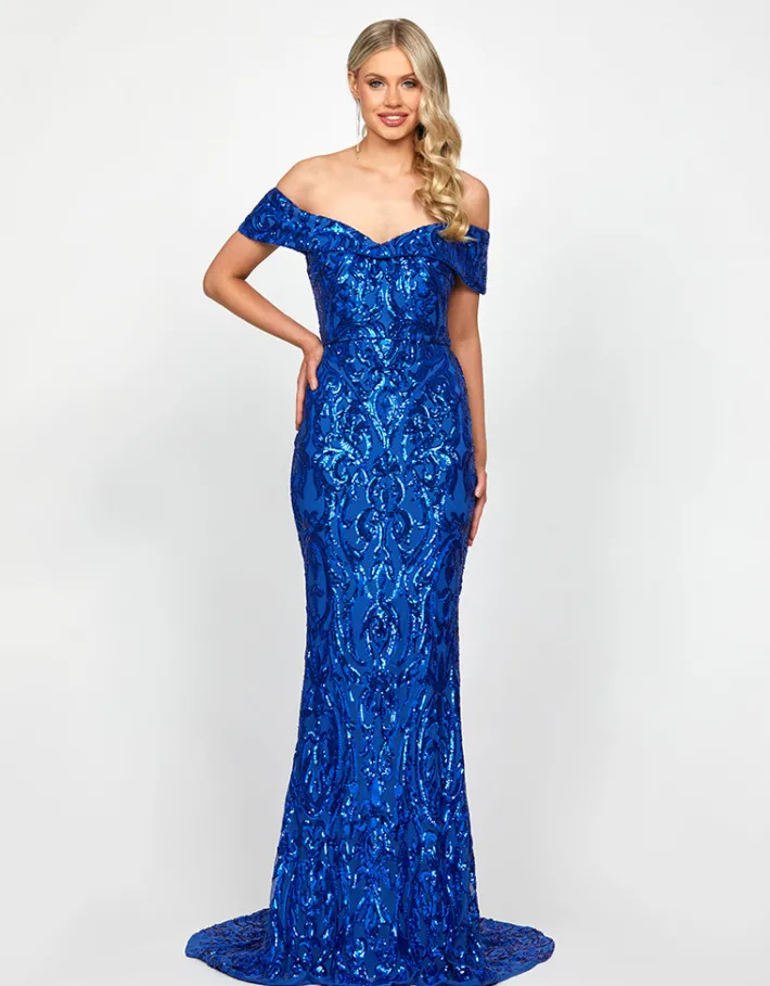 Maxi Dresses | All Dresses<Bariano ARIYAH OFF SHOULDER GOWN B73D01L COBALT