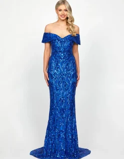 Maxi Dresses | All Dresses<Bariano ARIYAH OFF SHOULDER GOWN B73D01L COBALT