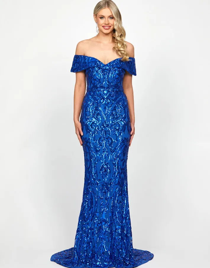 Maxi Dresses | All Dresses<Bariano ARIYAH OFF SHOULDER GOWN B73D01L COBALT