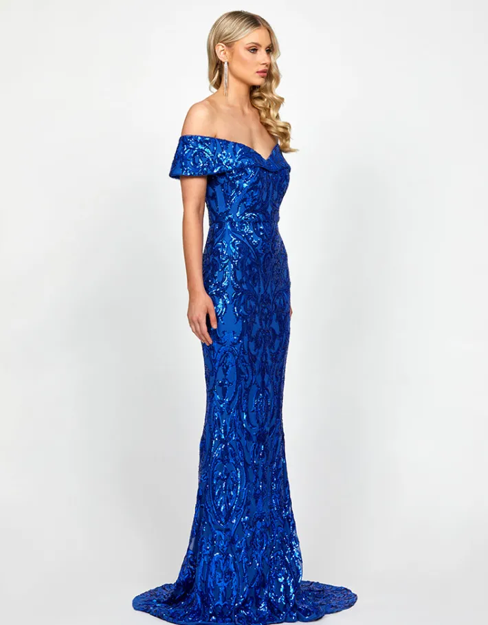 Maxi Dresses | All Dresses<Bariano ARIYAH OFF SHOULDER GOWN B73D01L COBALT