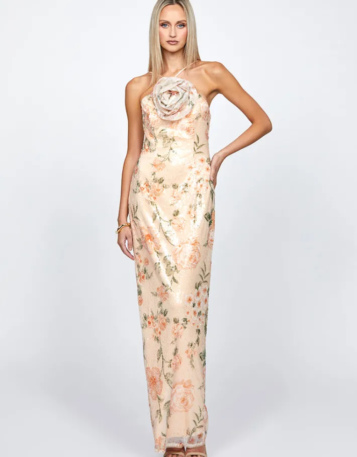 Formal / Prom Dresses | Maxi Dresses<Bariano ASTARI ARROW NECK MAXI BL72D29L PEACH PRINT