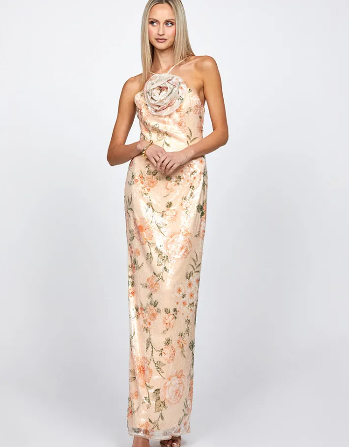 Formal / Prom Dresses | Maxi Dresses<Bariano ASTARI ARROW NECK MAXI BL72D29L PEACH PRINT