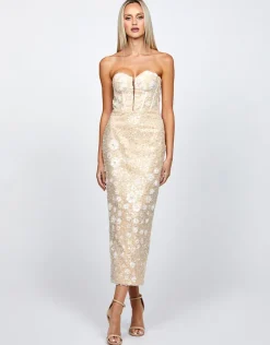 Midi Dresses | All Dresses<Bariano ASTER EMBROIDERED COLUMN MIDI B72D61S WHITE/NUDE