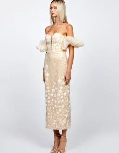 Midi Dresses | All Dresses<Bariano ASTER EMBROIDERED COLUMN MIDI B72D61S WHITE/NUDE