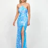 Formal / Prom Dresses | Maxi Dresses<Bariano ATIRA FEATHERED GOWN B73D14L IRIDESCENT BLUE