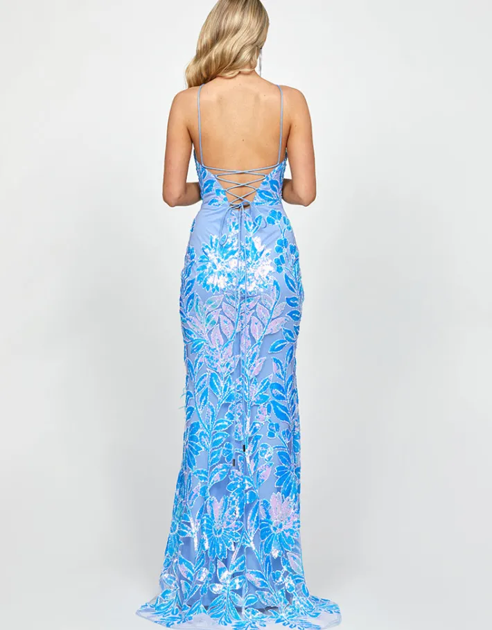Formal / Prom Dresses | Maxi Dresses<Bariano ATIRA FEATHERED GOWN B73D14L IRIDESCENT BLUE