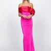 Maxi Dresses | All Dresses<Bariano AZALEINE OFF SHOULDER COLUMN MAXI BL71D24L HOT PINK/LIPSTICK