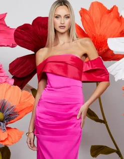 Maxi Dresses | All Dresses<Bariano AZALEINE OFF SHOULDER COLUMN MAXI BL71D24L HOT PINK/LIPSTICK