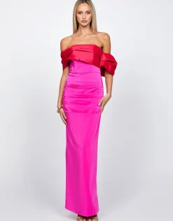 Maxi Dresses | All Dresses<Bariano AZALEINE OFF SHOULDER COLUMN MAXI BL71D24L HOT PINK/LIPSTICK