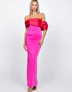 Maxi Dresses | All Dresses<Bariano AZALEINE OFF SHOULDER COLUMN MAXI BL71D24L HOT PINK/LIPSTICK
