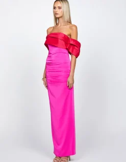 Maxi Dresses | All Dresses<Bariano AZALEINE OFF SHOULDER COLUMN MAXI BL71D24L HOT PINK/LIPSTICK