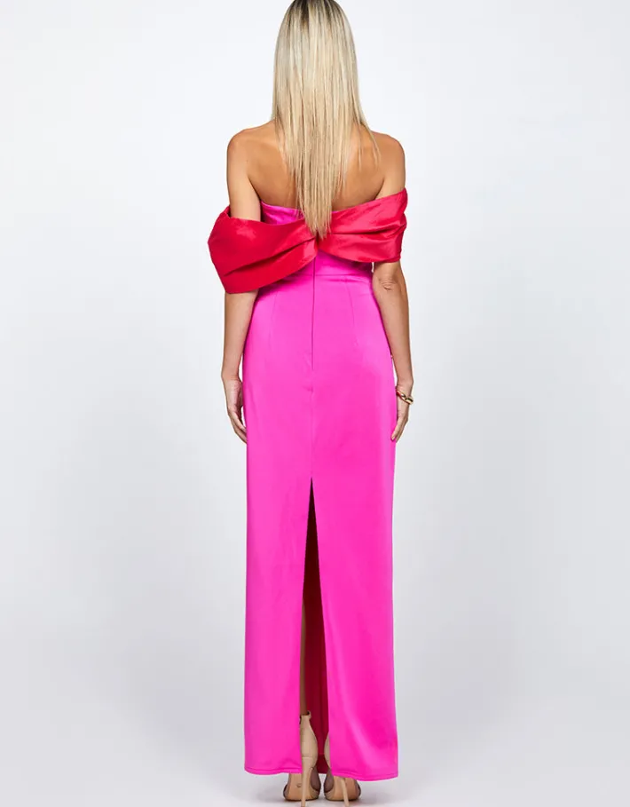Maxi Dresses | All Dresses<Bariano AZALEINE OFF SHOULDER COLUMN MAXI BL71D24L HOT PINK/LIPSTICK