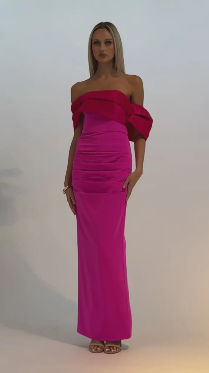 Maxi Dresses | All Dresses<Bariano AZALEINE OFF SHOULDER COLUMN MAXI BL71D24L HOT PINK/LIPSTICK
