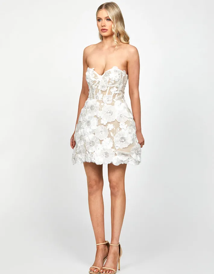 Mini Dresses | All Dresses<Bariano AZARIA 3D FLORAL MINI B73D51S WHITE/NUDE