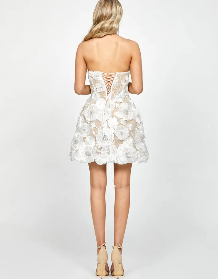 Mini Dresses | All Dresses<Bariano AZARIA 3D FLORAL MINI B73D51S WHITE/NUDE