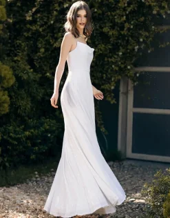 Maxi Dresses | All Dresses<Bariano BEC SEQUIN COWL NECK WRAP GOWN B56D02L WHITE