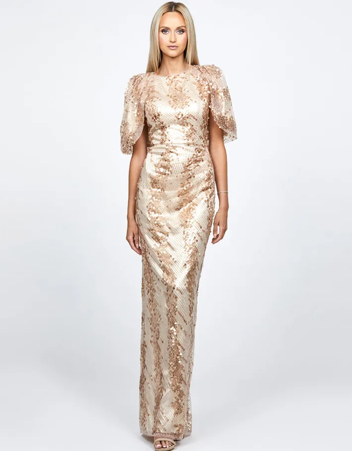 Maxi Dresses | All Dresses<Bariano BREAKAWAY CAPE GOWN B68D47L CARAMEL