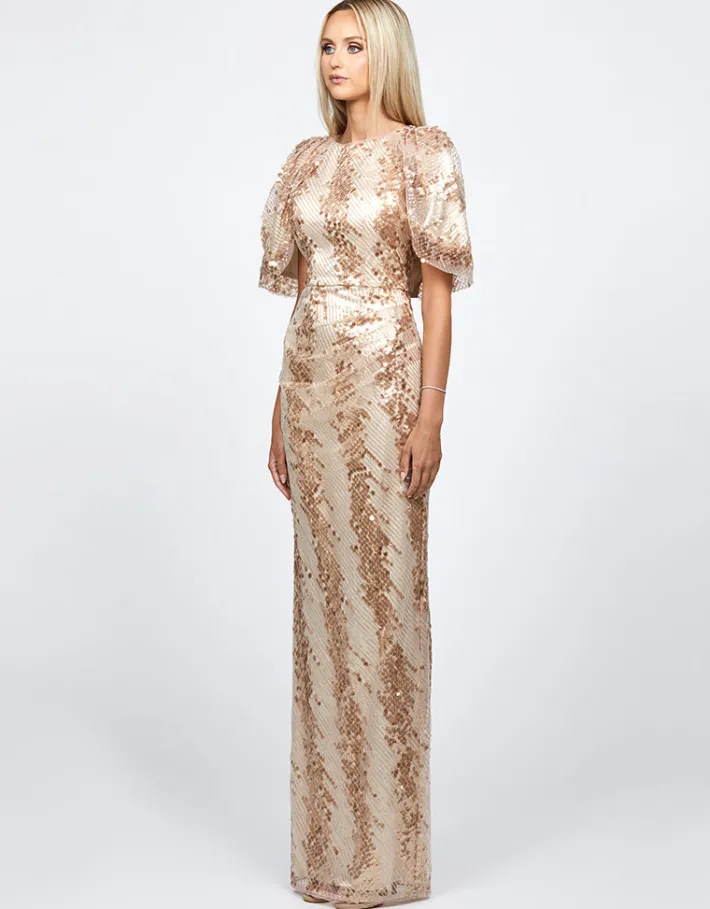 Maxi Dresses | All Dresses<Bariano BREAKAWAY CAPE GOWN B68D47L CARAMEL