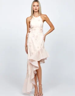All Dresses | Maxi Dresses<Bariano BRIELLA CASCADING FRILL HI LO GOWN B71D08HL PASTEL PEACH