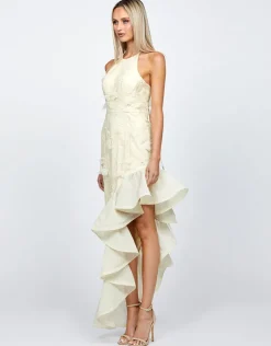 All Dresses | Maxi Dresses<Bariano BRIELLA CASCADING FRILL HI LO GOWN B71D08HL PASTEL PEACH