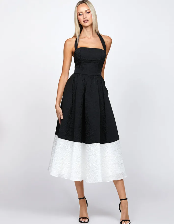 Midi Dresses | All Dresses<Bariano CAMELLIA ACHROMATIC A LINE MIDI BL71D06S BLACK/WHITE