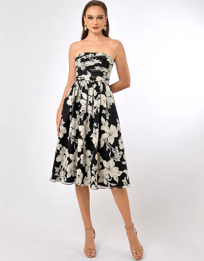 All Dresses | Midi Dresses<Bariano CAMERON STRAPLESS ORGANZA MIDI BL70D29S BLACK/WHITE