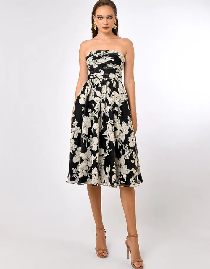 All Dresses | Midi Dresses<Bariano CAMERON STRAPLESS ORGANZA MIDI BL70D29S BLACK/WHITE