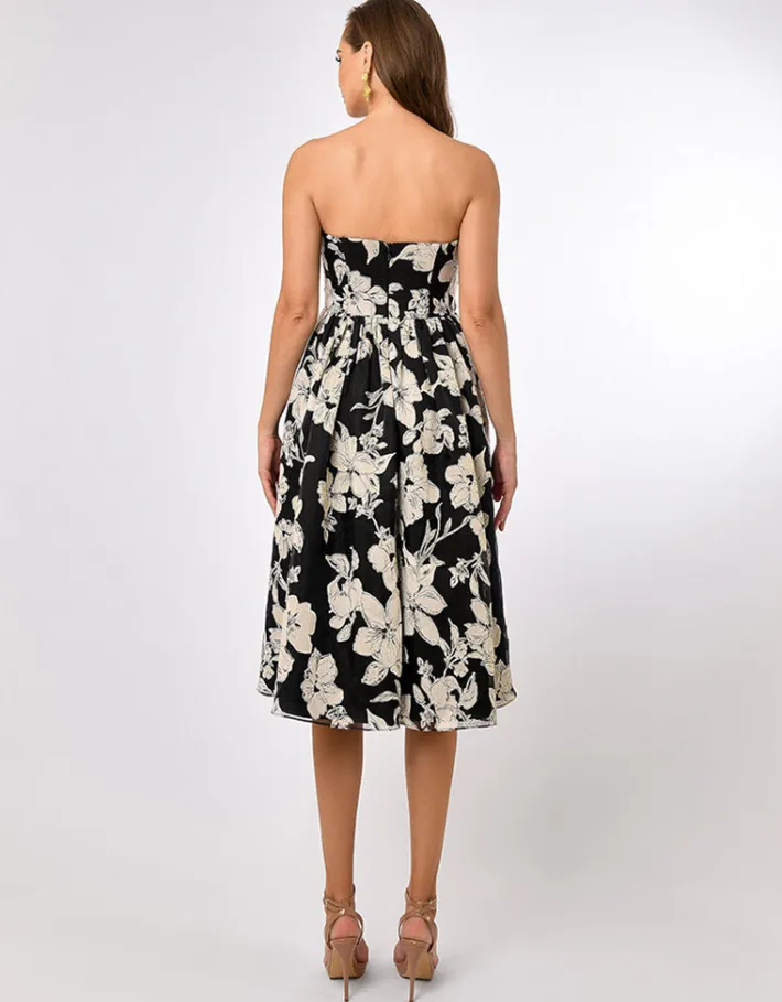 All Dresses | Midi Dresses<Bariano CAMERON STRAPLESS ORGANZA MIDI BL70D29S BLACK/WHITE