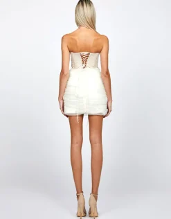 Mini Dresses | All Dresses<Bariano CARLISE DIAMANTE TULLE MINI B72D53S WHITE/NUDE