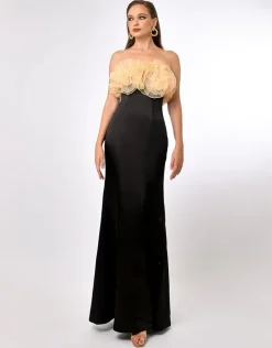 Formal / Prom Dresses | Maxi Dresses<Bariano CARMILLA ROSETTE FISHTAIL GOWN B70D27L BLACK/NUDE