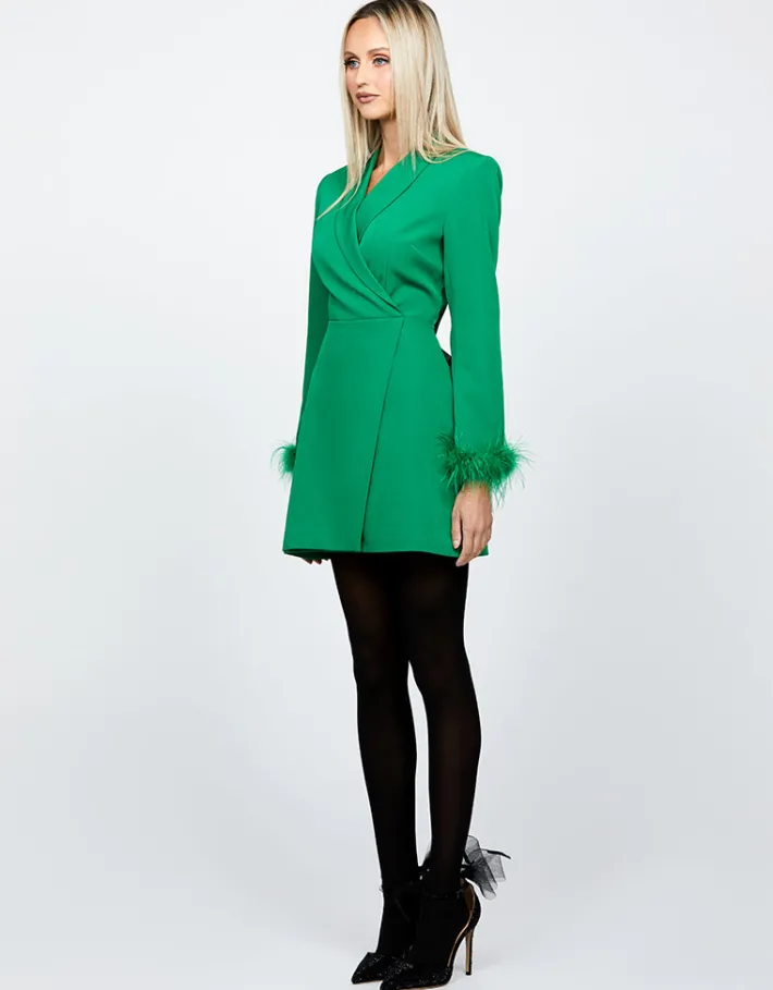 Long Sleeve Dresses | Mini Dresses<Bariano CATALINA FEATHER CUFF BLAZER DRESS BL66D37S