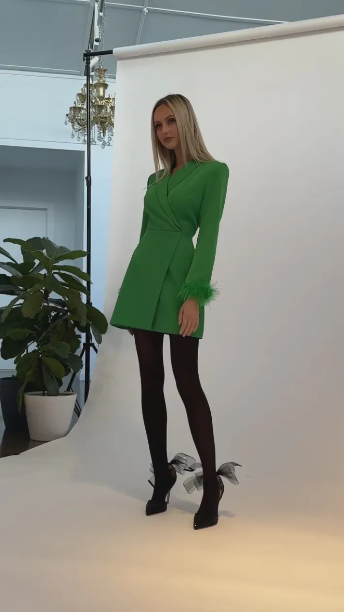 Long Sleeve Dresses | Mini Dresses<Bariano CATALINA FEATHER CUFF BLAZER DRESS BL66D37S