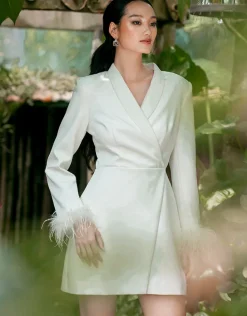 Long Sleeve Dresses | Mini Dresses<Bariano CATALINA FEATHER CUFF BLAZER DRESS BL66D37S