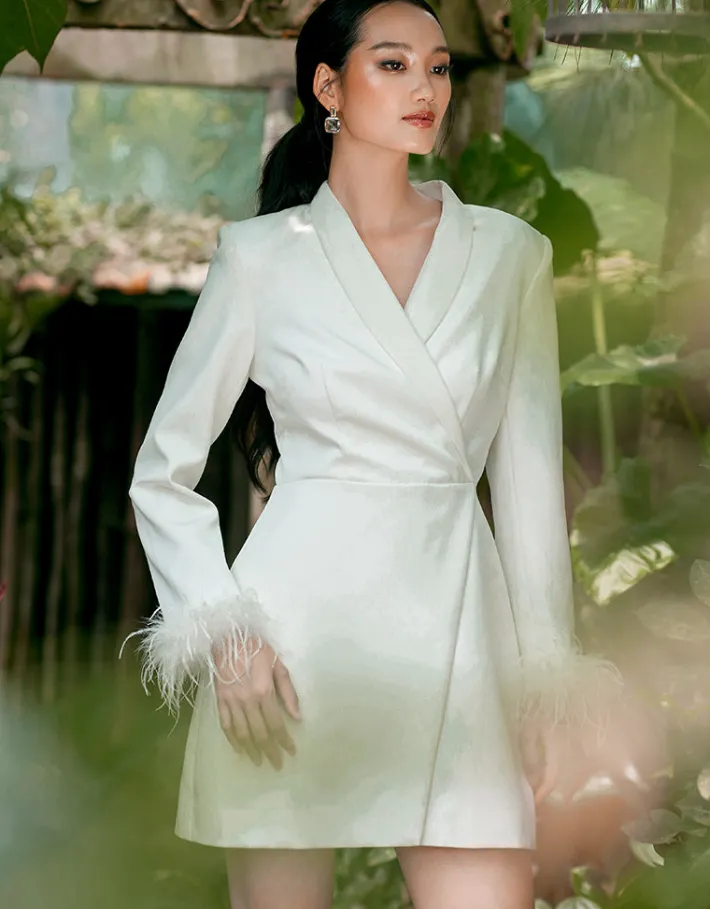 Long Sleeve Dresses | Mini Dresses<Bariano CATALINA FEATHER CUFF BLAZER DRESS BL66D37S