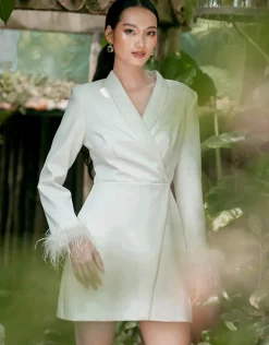 Long Sleeve Dresses | Mini Dresses<Bariano CATALINA FEATHER CUFF BLAZER DRESS BL66D37S