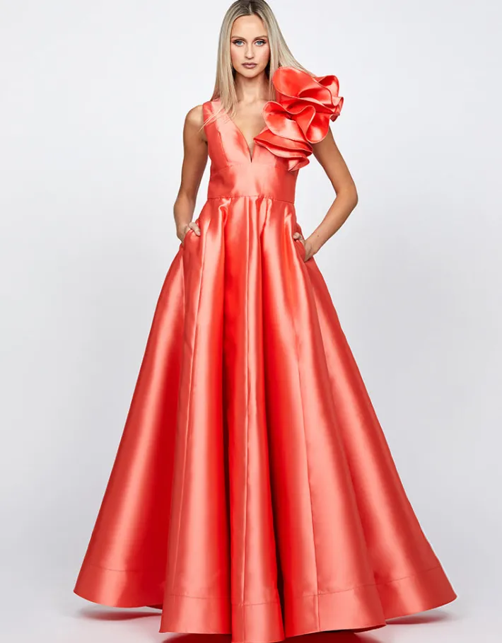 Gowns / Ballgowns | All Dresses<Bariano CECE RUFFLE SHOULDER GOWN B71D04L