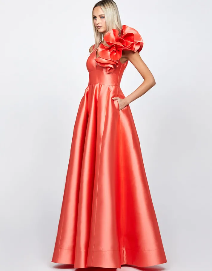 Gowns / Ballgowns | All Dresses<Bariano CECE RUFFLE SHOULDER GOWN B71D04L
