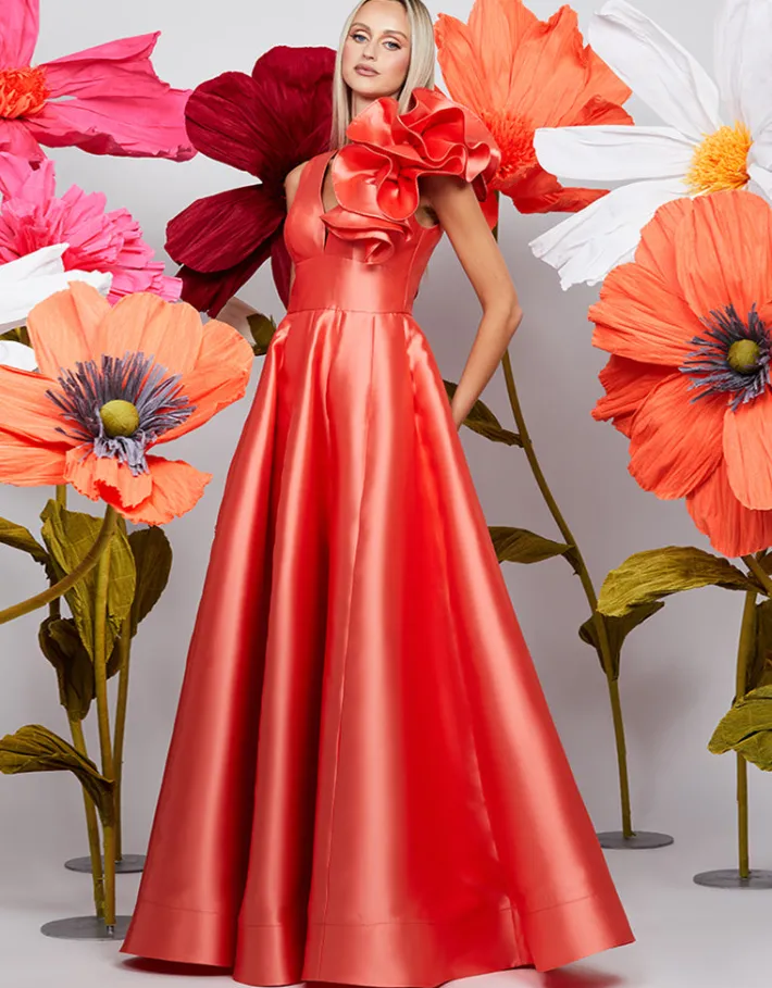 Gowns / Ballgowns | All Dresses<Bariano CECE RUFFLE SHOULDER GOWN B71D04L