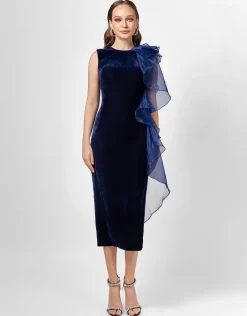 Formal / Prom Dresses | Maxi Dresses<Bariano CHARLIE CASCADING RUFFLE MIDI B75D07S NAVY