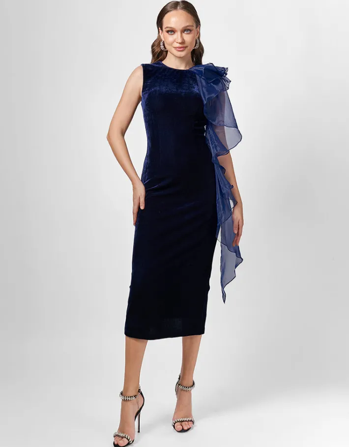 Formal / Prom Dresses | Maxi Dresses<Bariano CHARLIE CASCADING RUFFLE MIDI B75D07S NAVY