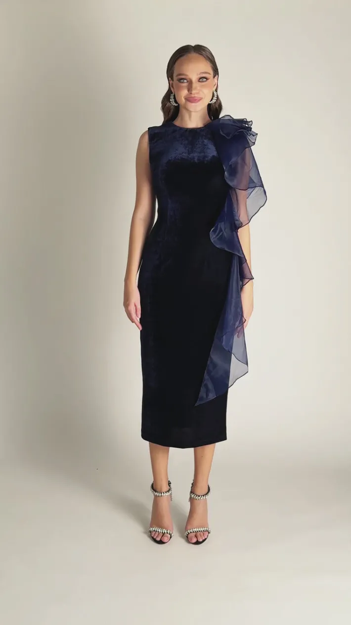 Formal / Prom Dresses | Maxi Dresses<Bariano CHARLIE CASCADING RUFFLE MIDI B75D07S NAVY