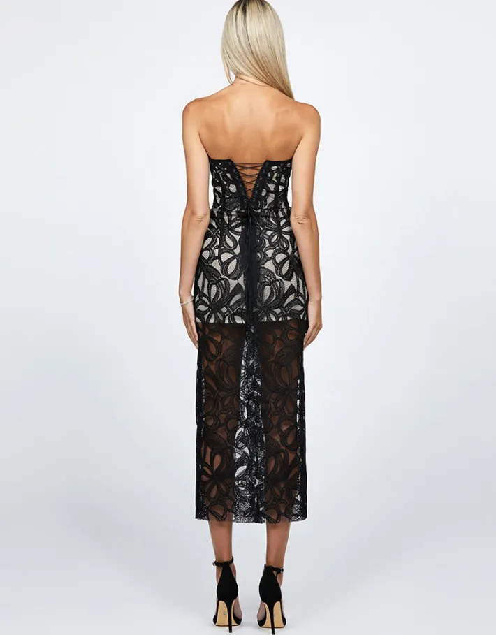 Midi Dresses | All Dresses<Bariano CLARISE FITTED STRAPLESS LACE MIDI BL68D42S BLACK/NUDE