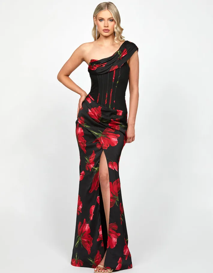 Maxi Dresses | All Dresses<Bariano DALLAS ONE SHOULDER GOWN B73D29L BLACK/RED