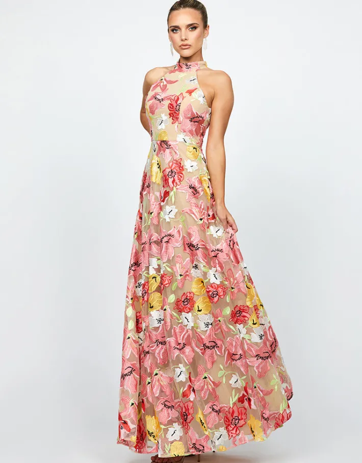 Maxi Dresses<Bariano DELANEY HIGH NECK GOWN B74D37L FLORAL MULTI