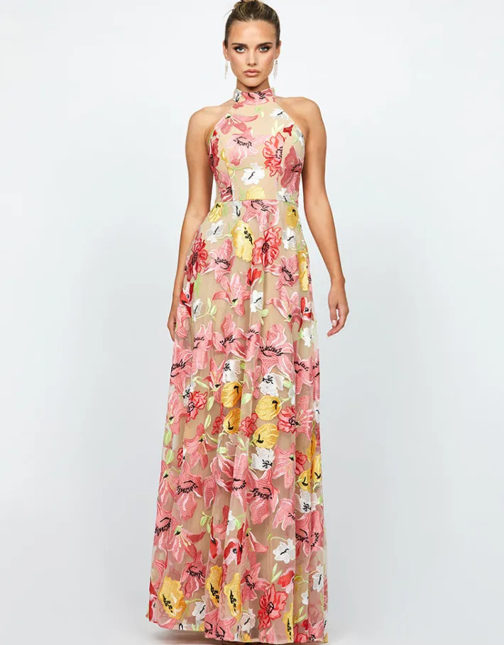 Maxi Dresses<Bariano DELANEY HIGH NECK GOWN B74D37L FLORAL MULTI