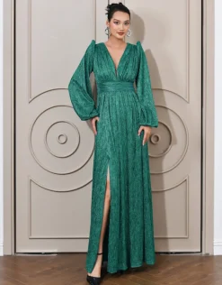 Long Sleeve Dresses | Maxi Dresses<Bariano DOMINIQUE V NECK LONG SLEEVE MAXI BL66D22L EMERALD