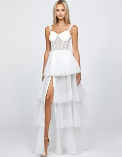 Formal / Prom Dresses | Gowns / Ballgowns<Bariano ELVYRA CRYSTAL ORGANZA TIERED GOWN B68D24L WHITE