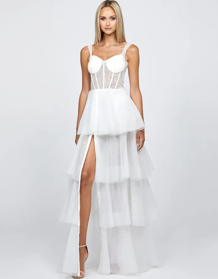 Formal / Prom Dresses | Gowns / Ballgowns<Bariano ELVYRA CRYSTAL ORGANZA TIERED GOWN B68D24L WHITE