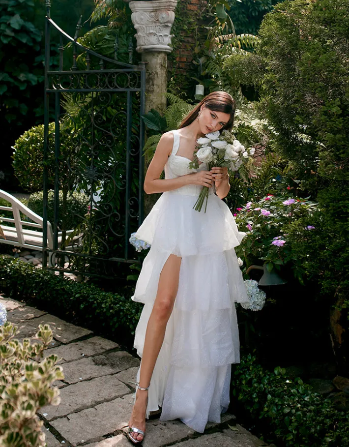Formal / Prom Dresses | Gowns / Ballgowns<Bariano ELVYRA CRYSTAL ORGANZA TIERED GOWN B68D24L WHITE